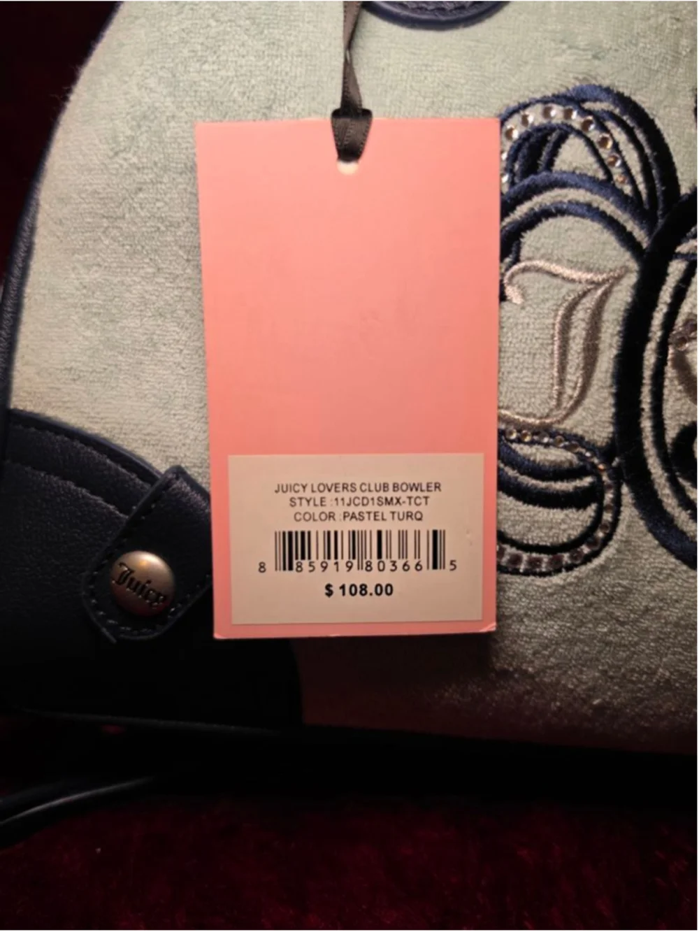 Juicy Couture Bowler Bag with Card Holder and Bag Charm Light Blue Navy Blue